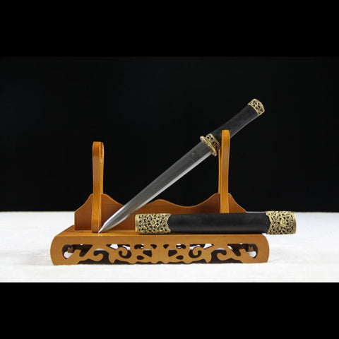 Handmade Chinese Sword Mini Longquan Short Sword Folded Steel Blade Ebony Scabbard-COOLKATANA-SL-7006-U
