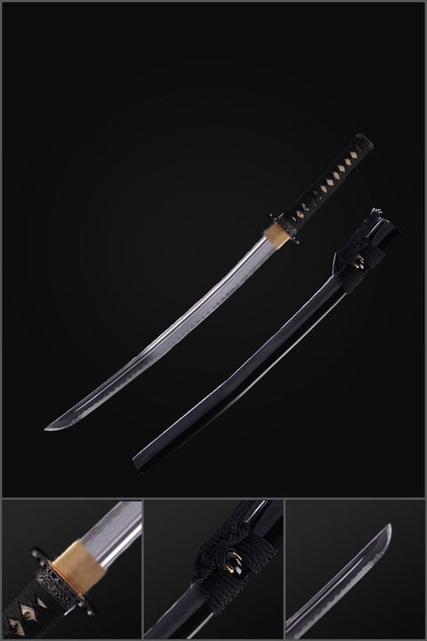 Hand Forged Japanese Wakizashi Sword Manganese Steel Oil Quenching Iron Tsuba-COOLKATANA