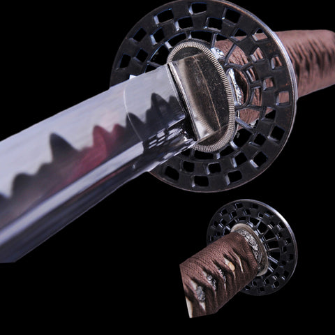 Hand Forged Japanese Samurai Katana Sword 1095 Carbon Steel Black Blade Alloy Tsuba-COOLKATANA-SL-1030-U