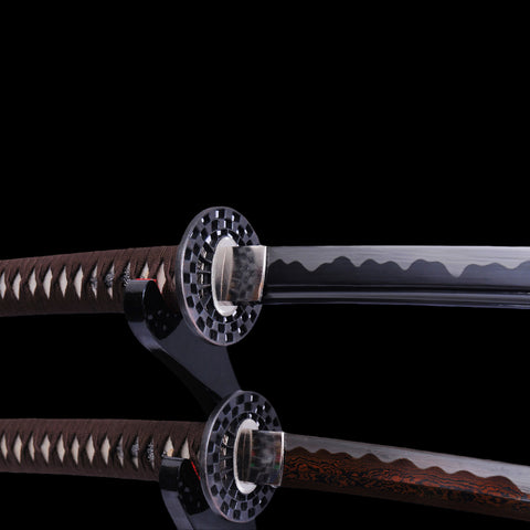 Hand Forged Japanese Samurai Katana Sword 1095 Carbon Steel Black Blade Alloy Tsuba-COOLKATANA-SL-1030-U