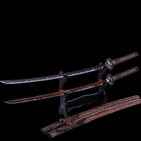 Hand Forged Japanese Samurai Katana Sword 1095 Carbon Steel Black Blade Alloy Tsuba-COOLKATANA