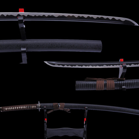 Hand Forged Japanese Samurai Katana Sword 1095 Carbon Steel Black Blade Alloy Tsuba-COOLKATANA-SL-1030-U