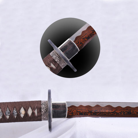 Hand Forged Japanese Samurai Katana Sword Folded Steel Reddish Black Blade Huali Wood Saya-COOLKATANA