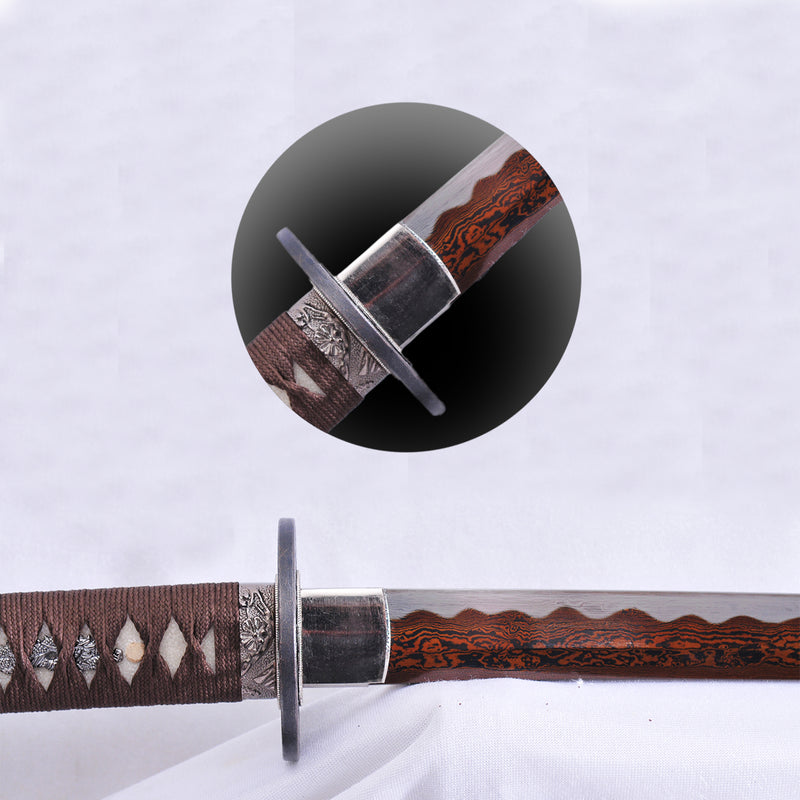Hand Forged Japanese Samurai Katana Sword Folded Steel Reddish Black Blade Huali Wood Saya - COOLKATANA 