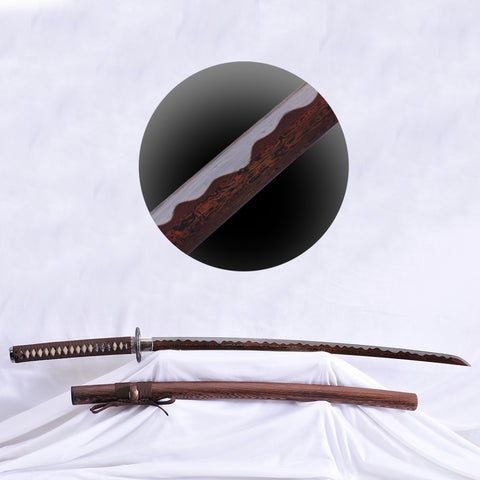 Hand Forged Japanese Samurai Katana Sword Folded Steel Reddish Black Blade Huali Wood Saya-COOLKATANA