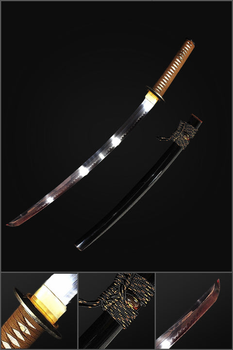 Hand Forged Japanese Samurai Katana Sword 1095 Folded Steel Clay Tempered Copper Tsuba-COOLKATANA-SL-1409-U