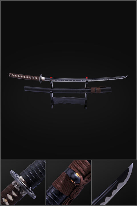 Hand Forged Japanese Samurai Katana Sword 1095 Carbon Steel Black Blade Alloy Tsuba-COOLKATANA-SL-1030-U