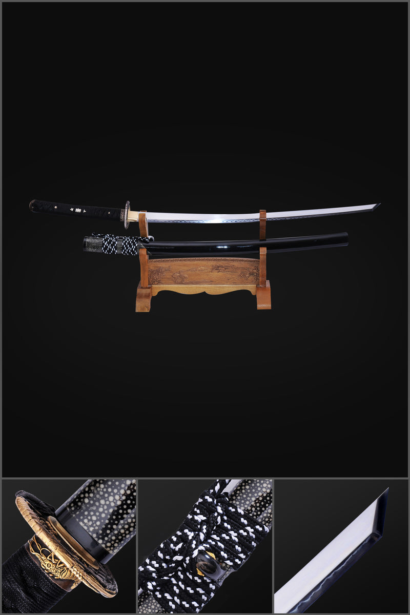 Hand Forged Japanese Samurai Sword Clay Tempered Katana Kiriha Zukuri Rayskin Saya Copper Tsuba - COOLKATANA 
