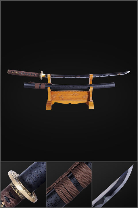 Hand Forged Japanese Samurai Katana Sword 9260 Spring Steel Brass Tsuba Unokubi-Zukuri Blade-COOLKATANA