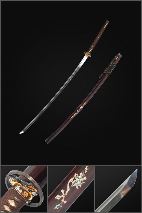 Hand Forged Odachi Sword Clay Tempered Japanese Long Sword Copper Tsuba Shell Saya Honsanmai-COOLKATANA-SL-1247-U