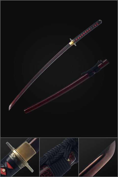 Hand Forged Japanese Samurai Katana Sword Folded Steel Maroon Blade Full Tang-COOLKATANA-SL-1303-U