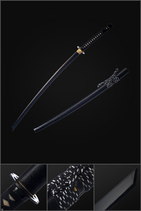 Hand Forged Japanese Samurai Sword Kiriha-Zukuri Katana 1095 Steel Clay Tempered Black Blade Iron Tsuba-COOLKATANA