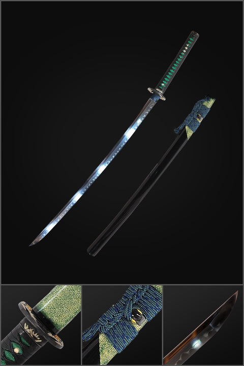 Hand Forged Japanese Samurai Katana Sword 1095 Steel O-Kissaki Clay Tempered Rayskin Saya Bamboo Tsuba-COOLKATANA