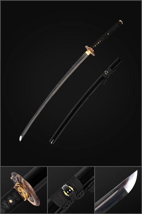 Hand Forged Japanese Samurai Katana Sword Damascus Folded Steel Copper Snake Tsuba-COOLKATANA