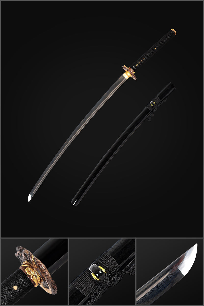 Hand Forged Japanese Samurai Katana Sword Damascus Folded Steel Copper Snake Tsuba - COOLKATANA 