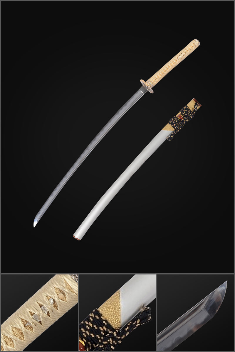 Hand Forged Japanese Samurai Katana Sword Honsanmai Clay Tempered Hazuya Polish Rayskin Saya - COOLKATANA 