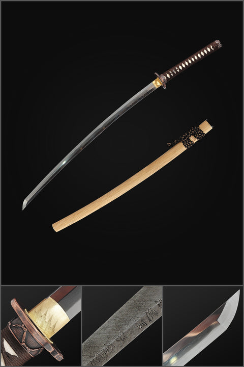 Hand Forged Japanese Samurai Katana Sword Honsanmai Clay Tempered Hazuya Polish Skull Fitting-COOLKATANA