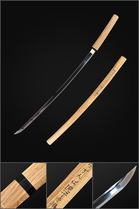 Hand Forged Japanese Shirasaya Katana Sword 1095 High Carbon Steel Clay Tempered Hazuya Polish-COOLKATANA