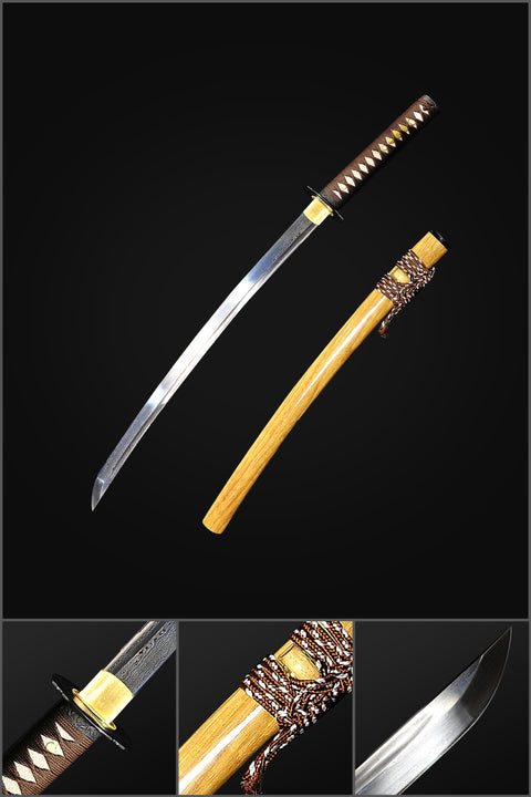 Hand Forged Japanese Wakizashi Sword Folded Steel Blade Razor Sharp Iron Fittings-COOLKATANA-SL-1406-U