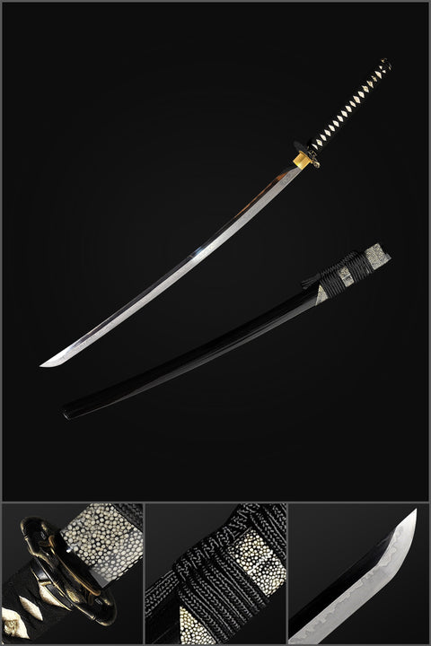 Hand Forged Japanese Samurai Katana Sword 1095 High Carbon Steel Clay Tempered Choji Hamon Snake Tsuba-COOLKATANA-SL-1410-U