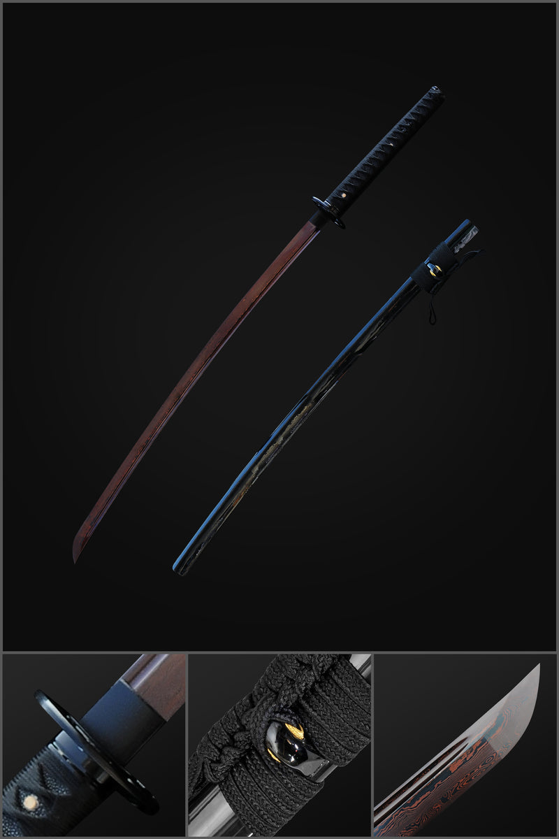 Hand Forged Japanese Samurai Katana Sword Folded Steel Reddish Black Blade - COOLKATANA 