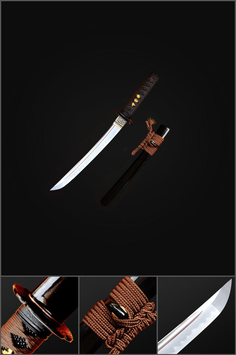 Hand Forged Japanese Tanto Sword Short Sword 1095 Carbon Steel Clay Tempered Hazuya Polished-COOLKATANA-SL-318-U