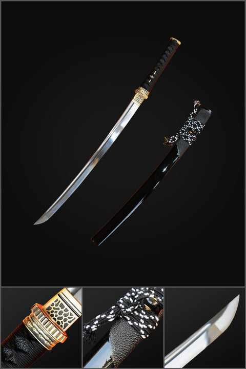 Hand Forged Japanese Wakizashi Sword Folded Steel Blade Rayskin Saya Brass Tsuba-COOLKATANA-SL-324-U