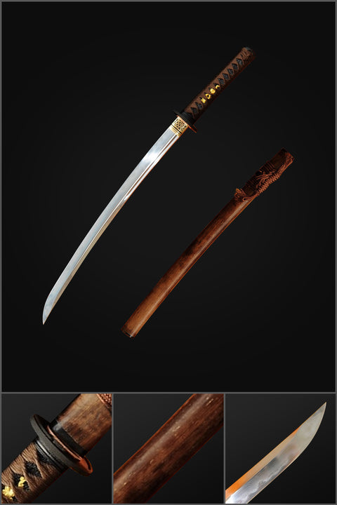 Hand Forged Japanese Wakizashi Sword Honsanmai 1095 Carbon Steel+Folded Clay Tempered Steel-COOLKATANA-SL-326-U