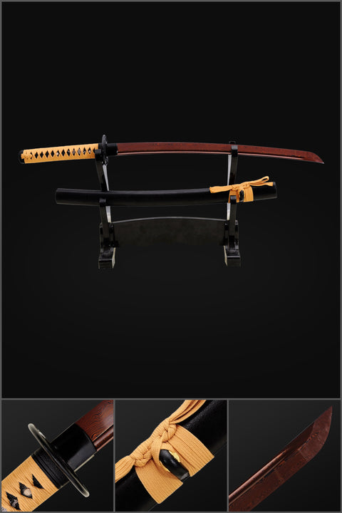 Hand Forged Japanese Wakizashi Sword Folded Steel Reddish Black Blade Iron Tsuba-COOLKATANA-SL-831-U