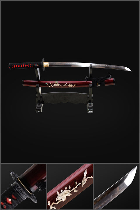 Hand Forged Japanese Wakizashi Sword 1095 Carbon Steel Clay Tempered Shell Inlaid Saya-COOLKATANA-SL-836-U