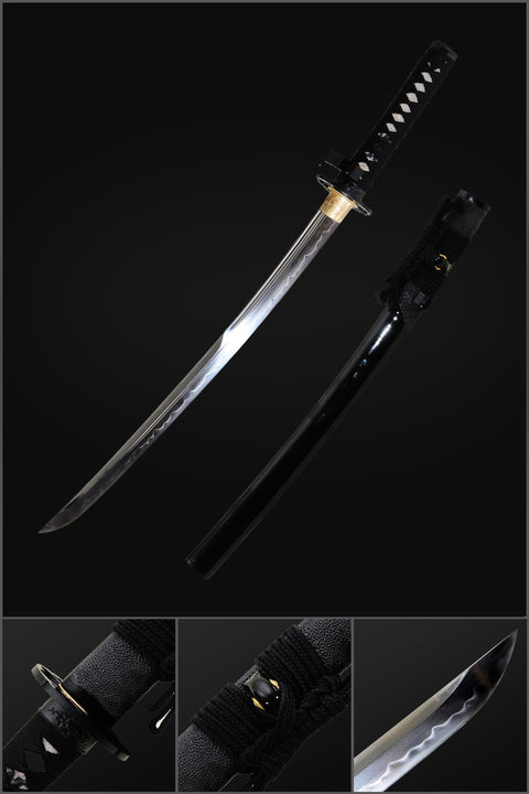 Hand Forged Japanese Wakizashi Sword 1095 Carbon Steel Clay Tempered Blade Rayskin Saya-COOLKATANA