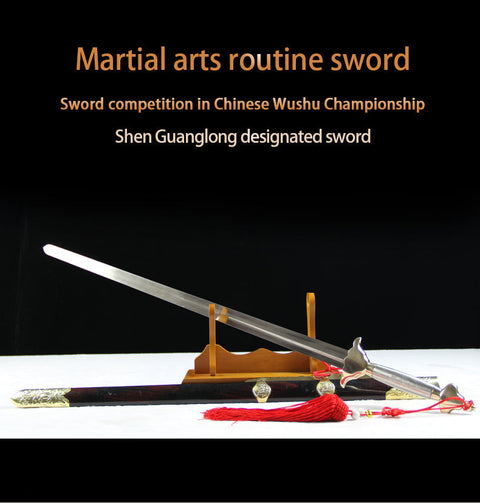 Handmade Chinese Sword Routine Tai Chi Jian Manganese Steel Longquan Sword Pine Paint Scabbard-COOLKATANA