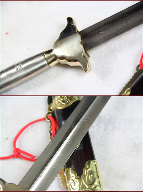 Handmade Chinese Sword Routine Tai Chi Jian Manganese Steel Longquan Sword Pine Paint Scabbard-COOLKATANA