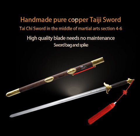 Handmade Chinese Sword Pure Copper Decorate Tai Chi Jian Stainless Steel Longquan Sword Rosewood Scabbard-COOLKATANA