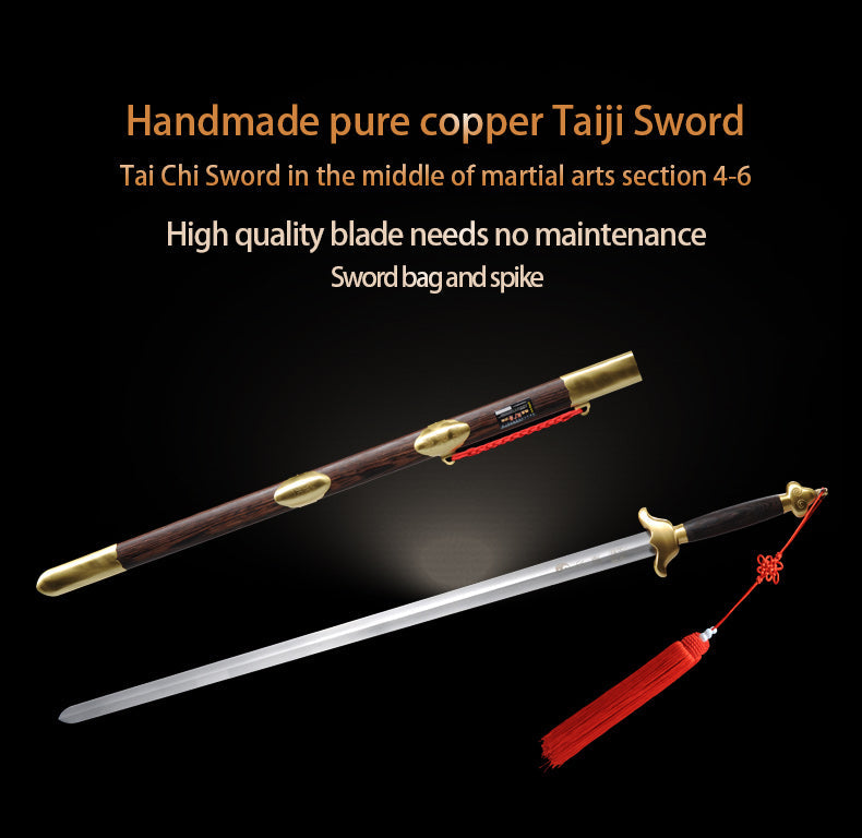 Handmade Chinese Sword Pure Copper Decorate Tai Chi Jian Stainless Steel Longquan Sword Rosewood Scabbard - COOLKATANA 