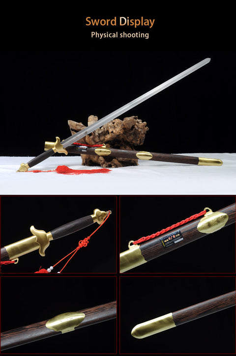 Handmade Chinese Sword Pure Copper Decorate Tai Chi Jian Stainless Steel Longquan Sword Rosewood Scabbard-COOLKATANA