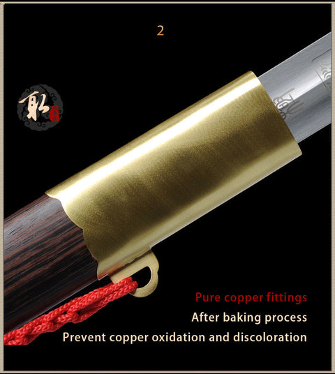 Handmade Chinese Sword Pure Copper Decorate Tai Chi Jian Stainless Steel Longquan Sword Rosewood Scabbard-COOLKATANA