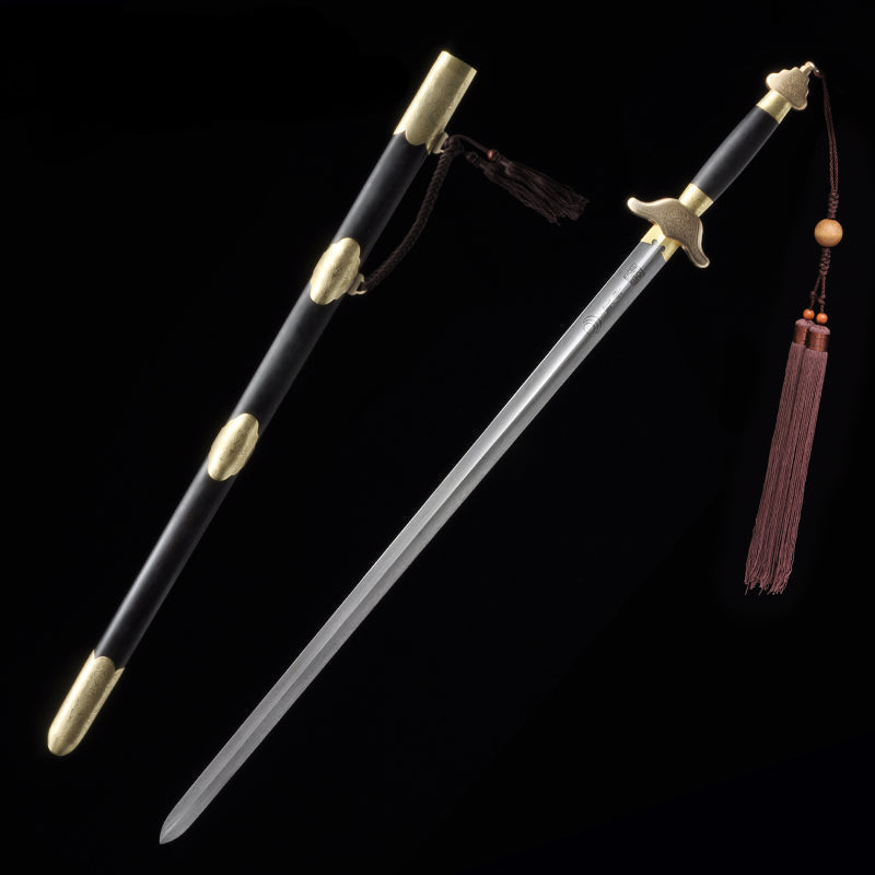 Handmade Chinese Sword Qianlong Tai Chi Jian Folded Steel Longquan Sword Ebony Scabbard - COOLKATANA 
