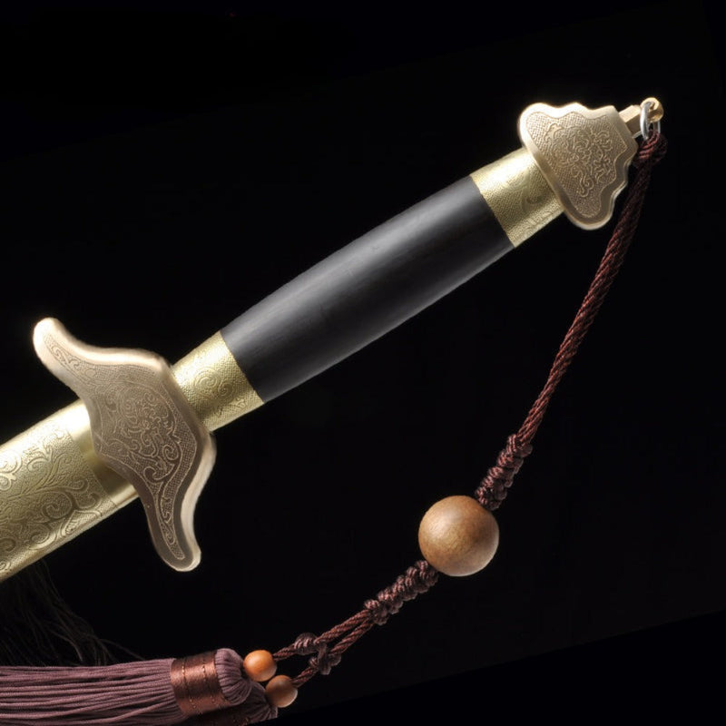 Handmade Chinese Sword Qianlong Tai Chi Jian Folded Steel Longquan Sword Ebony Scabbard - COOLKATANA 