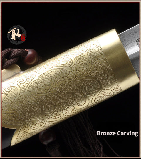 Handmade Chinese Sword Qianlong Tai Chi Jian Folded Steel Longquan Sword Ebony Scabbard-COOLKATANA