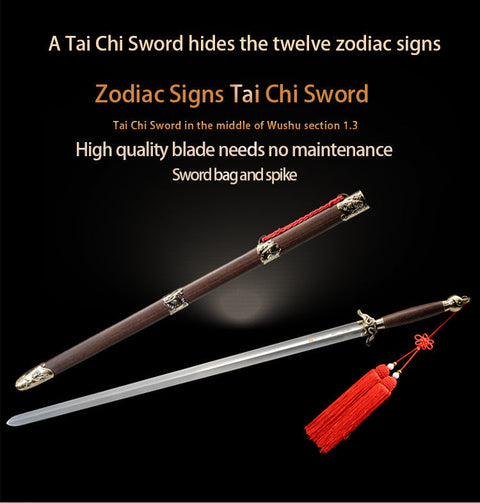 Handmade Chinese Sword Zodiac Signs Tai Chi Jian Stainless Steel Longquan Sword-COOLKATANA