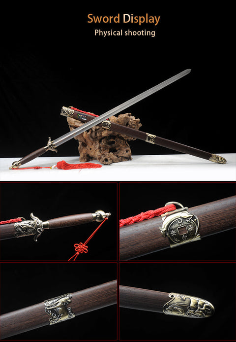 Handmade Chinese Sword Zodiac Signs Tai Chi Jian Stainless Steel Longquan Sword-COOLKATANA