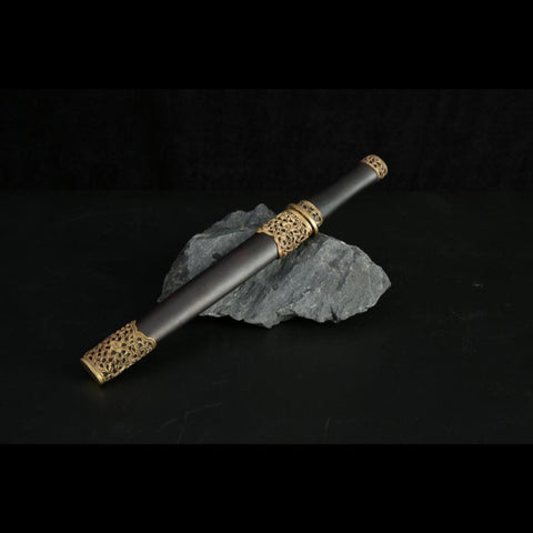 Handmade Chinese Sword Mini Longquan Short Sword Folded Steel Blade Ebony Scabbard-COOLKATANA