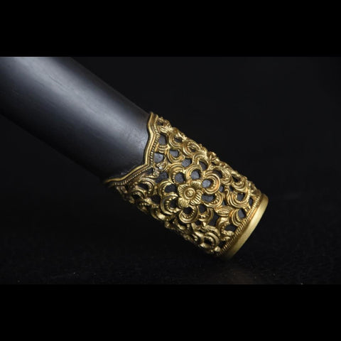 Handmade Chinese Sword Mini Longquan Short Sword Folded Steel Blade Ebony Scabbard-COOLKATANA-SL-7006-U