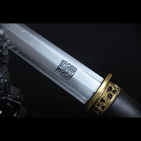 Handmade Chinese Sword Mini Longquan Short Sword Folded Steel Blade Ebony Scabbard-COOLKATANA-SL-7006-U