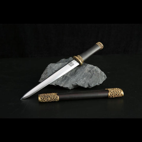 Handmade Chinese Sword Mini Longquan Short Sword Folded Steel Blade Ebony Scabbard-COOLKATANA