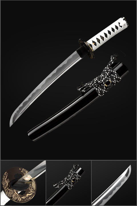 Hand Forged Tanto Sword Japanese Short Sword Folded Steel Full Tang Iron Tsuba-COOLKATANA-SL-1275-U