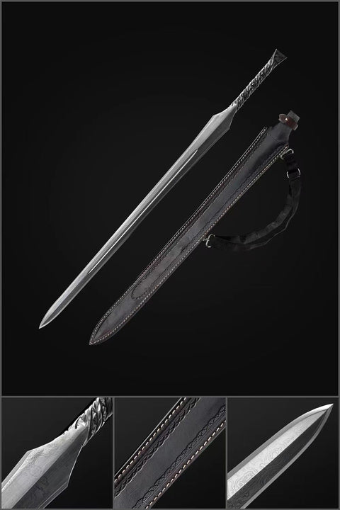Hand Forged European Sword Spear Sword Folded Steel Black Leather Scabbard-COOLKATANA-SL-1392-U