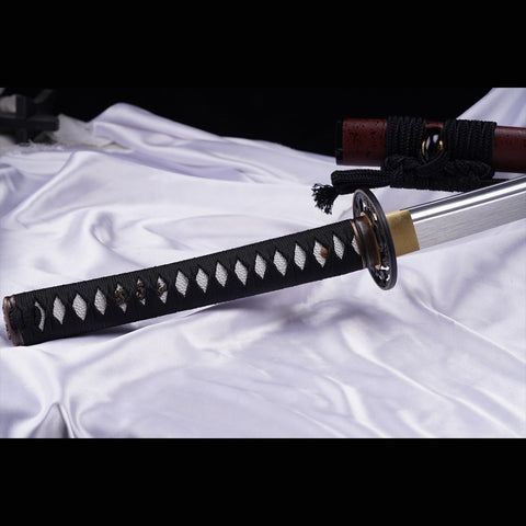 Hand Forged Japanese Samurai Katana Sword Manganese Steel Blade Oil Quenching Alloy Tsuba