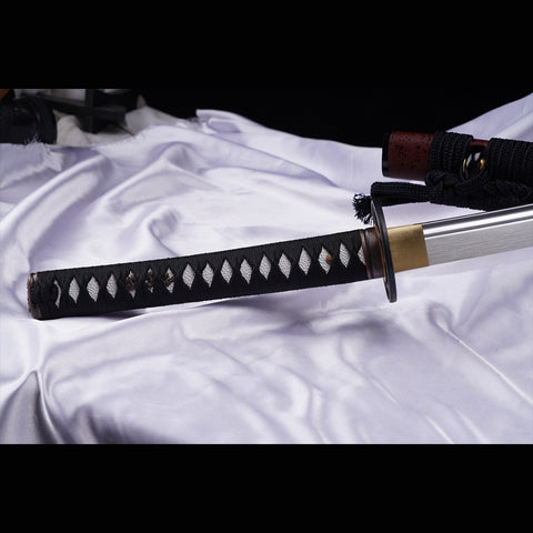 Hand Forged Japanese Samurai Katana Sword Manganese Steel Blade Oil Quenching Alloy Tsuba